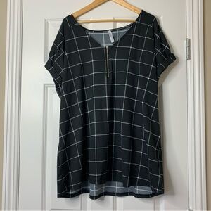 French Twist Black White Windowpane Plaid Dolman Sleeve Tunic  Top Size 2X